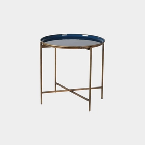 Reno - Tray Table In Blue & Gold Enameloutdoor side table for patio furniture