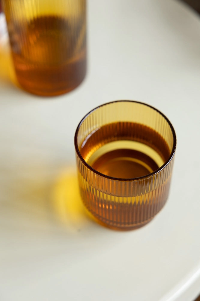 Ribbed Amber Glass Carafe & Tumbler - Available in Two Options