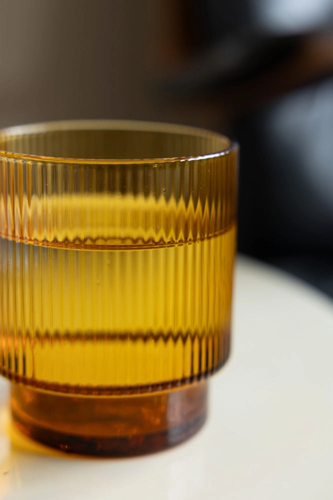 Ribbed Amber Glass Carafe & Tumbler - Available in Two Options