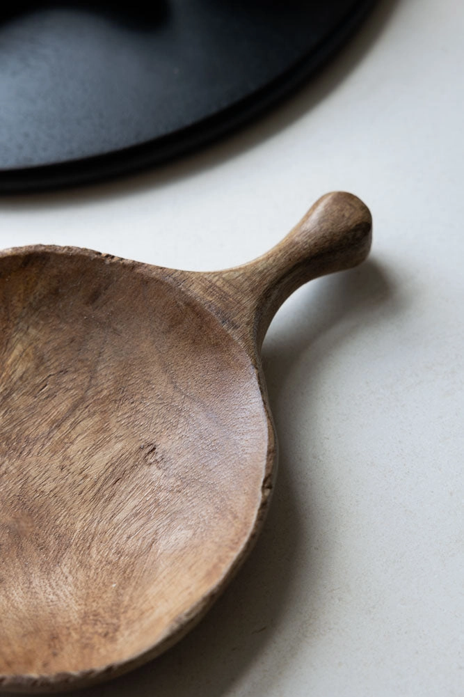 Round Natural Wood Carved Serving Dish