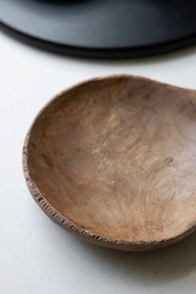Round Natural Wood Carved Serving Dish