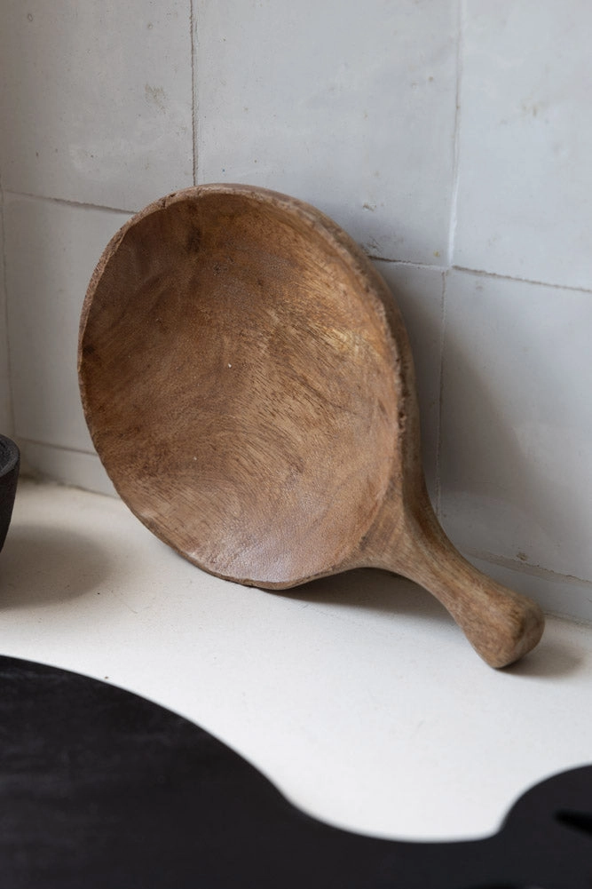 Round Natural Wood Carved Serving Dish