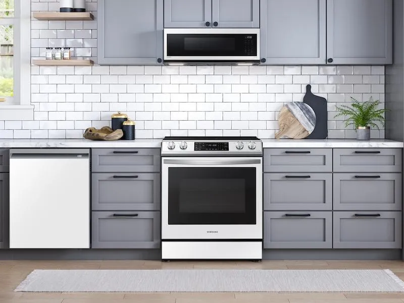 Samsung ME11CB751012 1.1 Cu. Ft. Bespoke Smart Slim Over-The-Range Microwave With 400 Cfm Hood Ventilation, Wi-Fi & Voice Control In White Glass