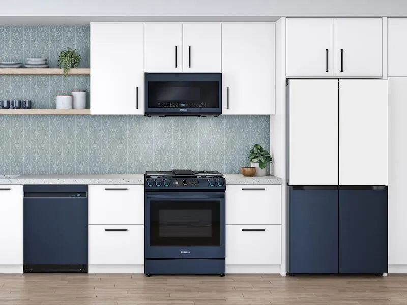 Samsung ME21A706BQN 2.1 Cu. Ft. Smart Bespoke Over-The-Range Microwave With Sensor Cooking In Fingerprint Resistant Navy Steel