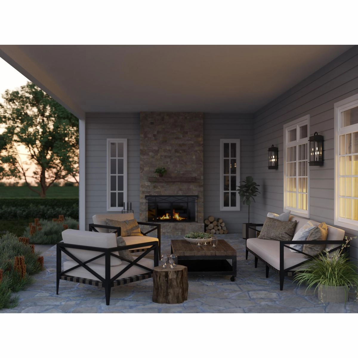 Santee Three Light Large Wall Lantern Black