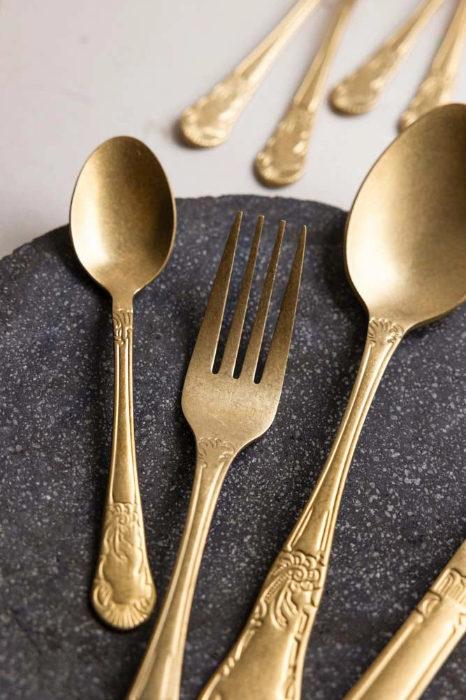 Set of 24 Antique Gold Cutlery Set