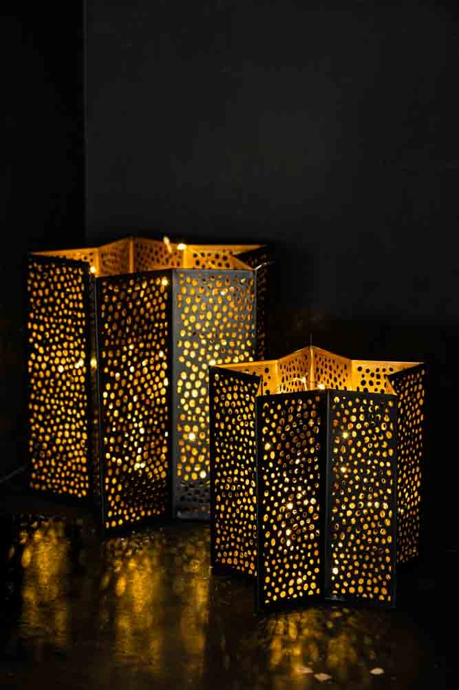 Set Of 2 Black & Gold Star Lanterns