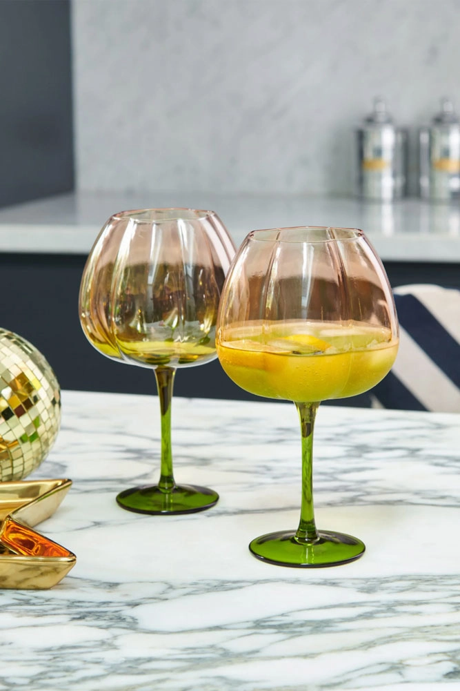 Set of 2 Pink & Green Gin Glasses