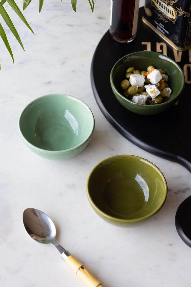 Set of 3 Green Ceramic Dipping Bowls