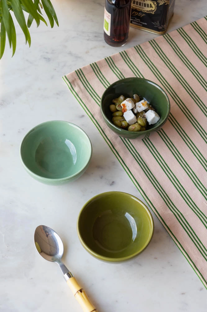 Set of 3 Green Ceramic Dipping Bowls