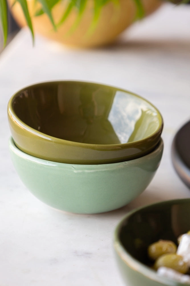 Set of 3 Green Ceramic Dipping Bowls