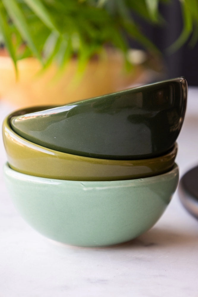 Set of 3 Green Ceramic Dipping Bowls