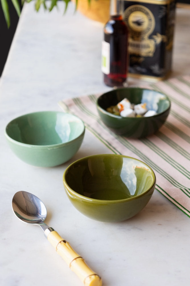 Set of 3 Green Ceramic Dipping Bowls