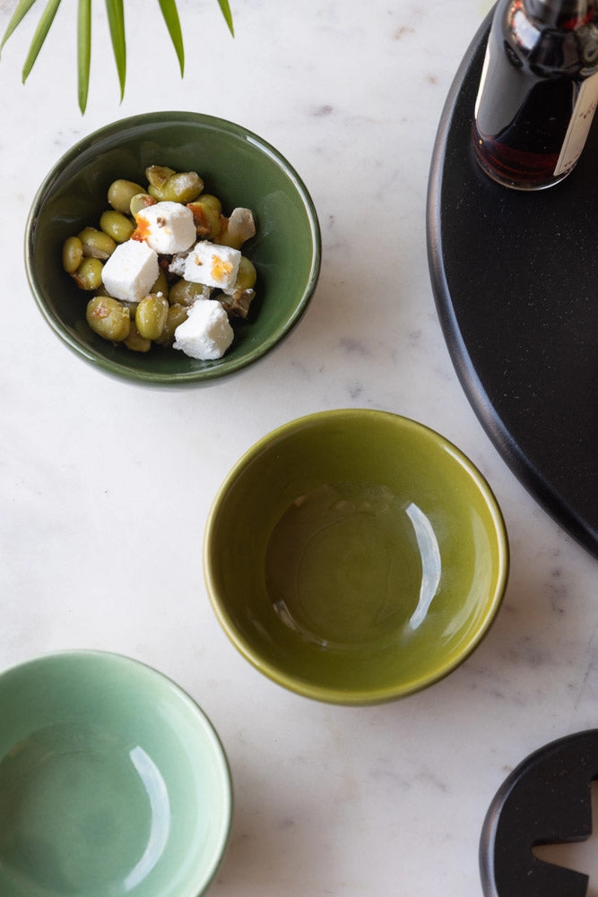 Set of 3 Green Ceramic Dipping Bowls