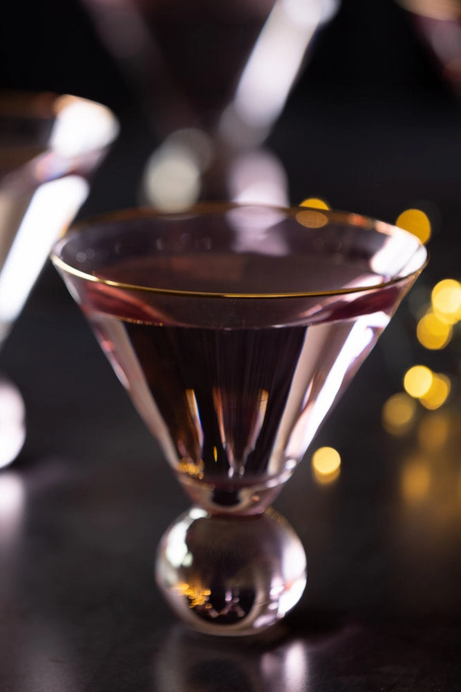 Set Of 4 Gold Rim Rose Tinted Martini Glasses