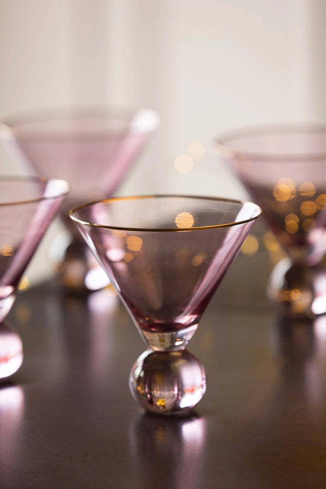 Set Of 4 Gold Rim Rose Tinted Martini Glasses