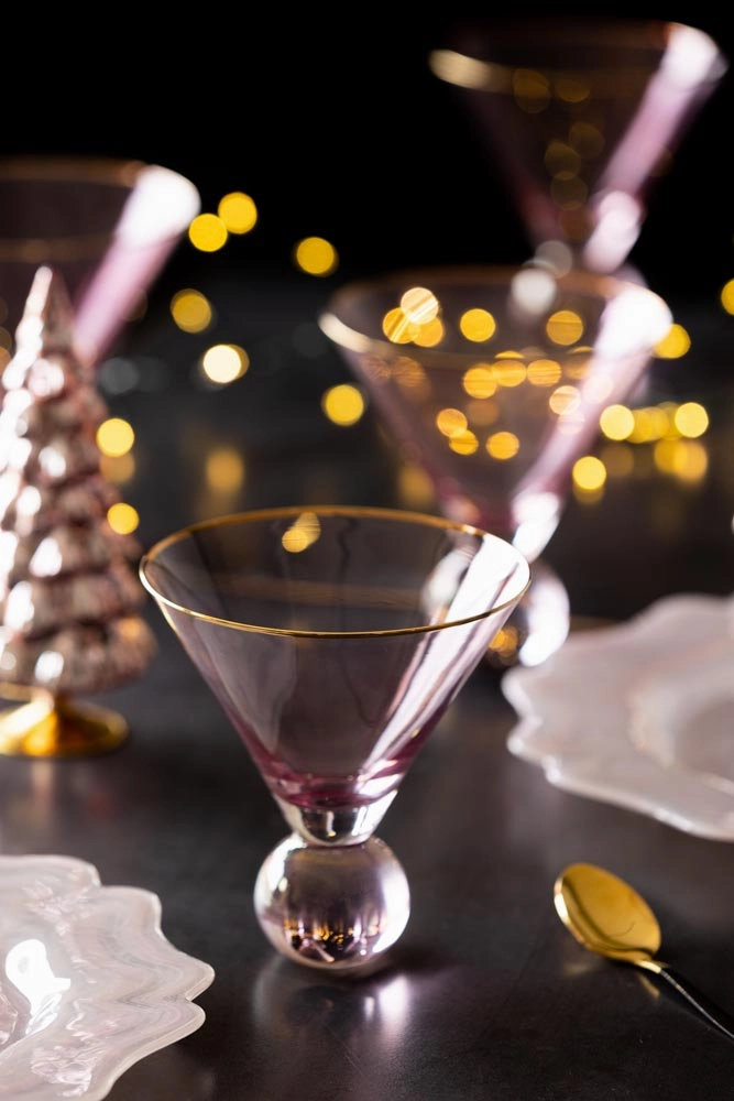 Set Of 4 Gold Rim Rose Tinted Martini Glasses