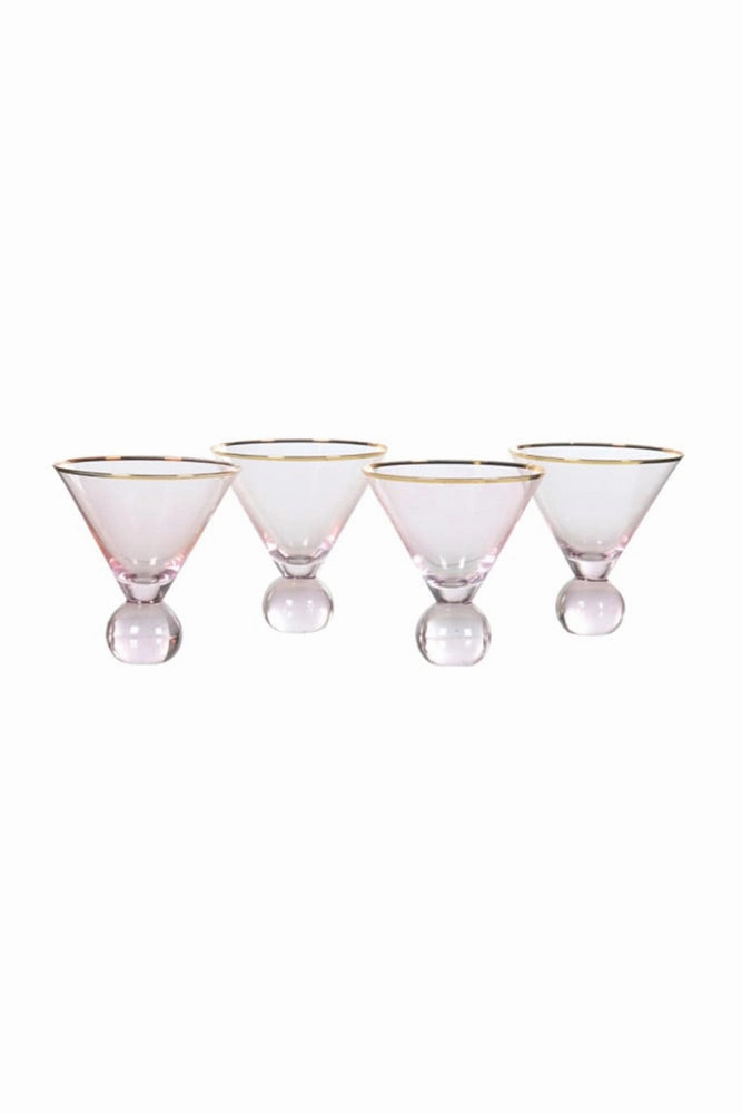Set Of 4 Gold Rim Rose Tinted Martini Glasses