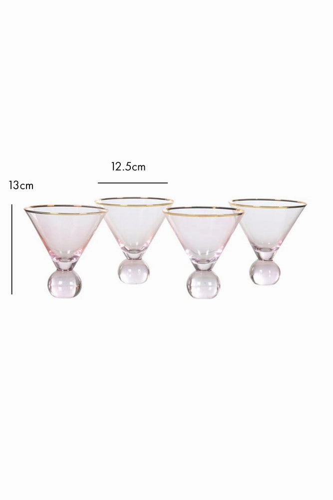 Set Of 4 Gold Rim Rose Tinted Martini Glasses