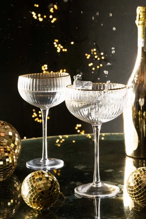 Set Of 4 Ribbed Champagne Coupe Glasses With Gold Rimoutdoor patio dining furniture set