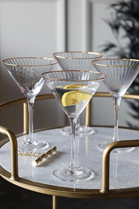 Set Of 4 Ribbed Martini Glasses With Gold Rimoutdoor patio dining furniture set