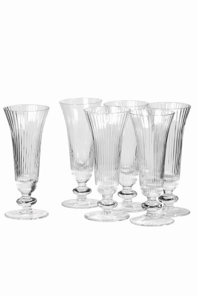 Set Of 6 Ribbed Glass Champagne Flutes