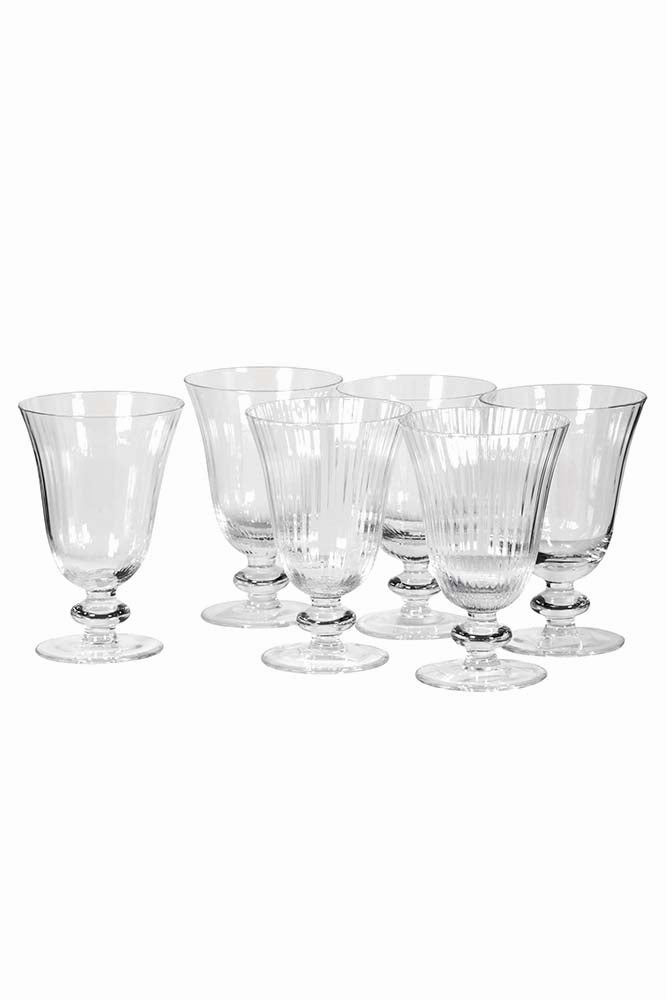 Set Of 6 Ribbed Glass Wine Glasses