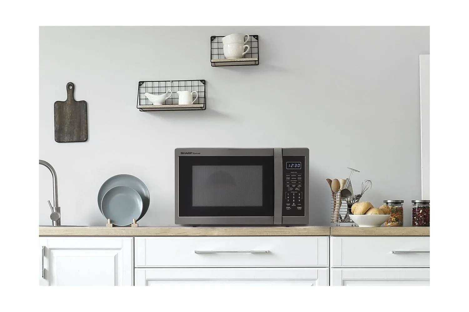 Sharp SMC1452KH Sharp 1.4 Cu. Ft. 1100W Black Stainless Steel Countertop Microwave Oven