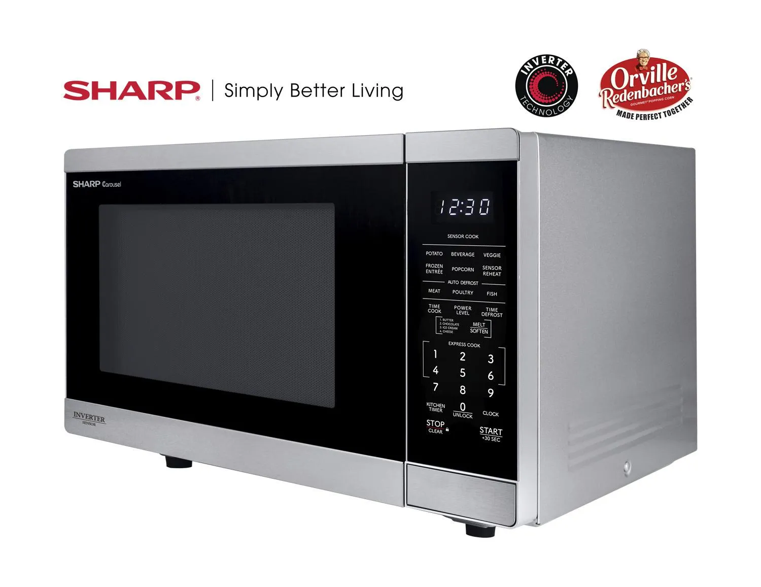 Sharp SMC1464KS Sharp 1.4 Cu. Ft. 1100W Stainless Steel Countertop Microwave Oven With Inverter Technology