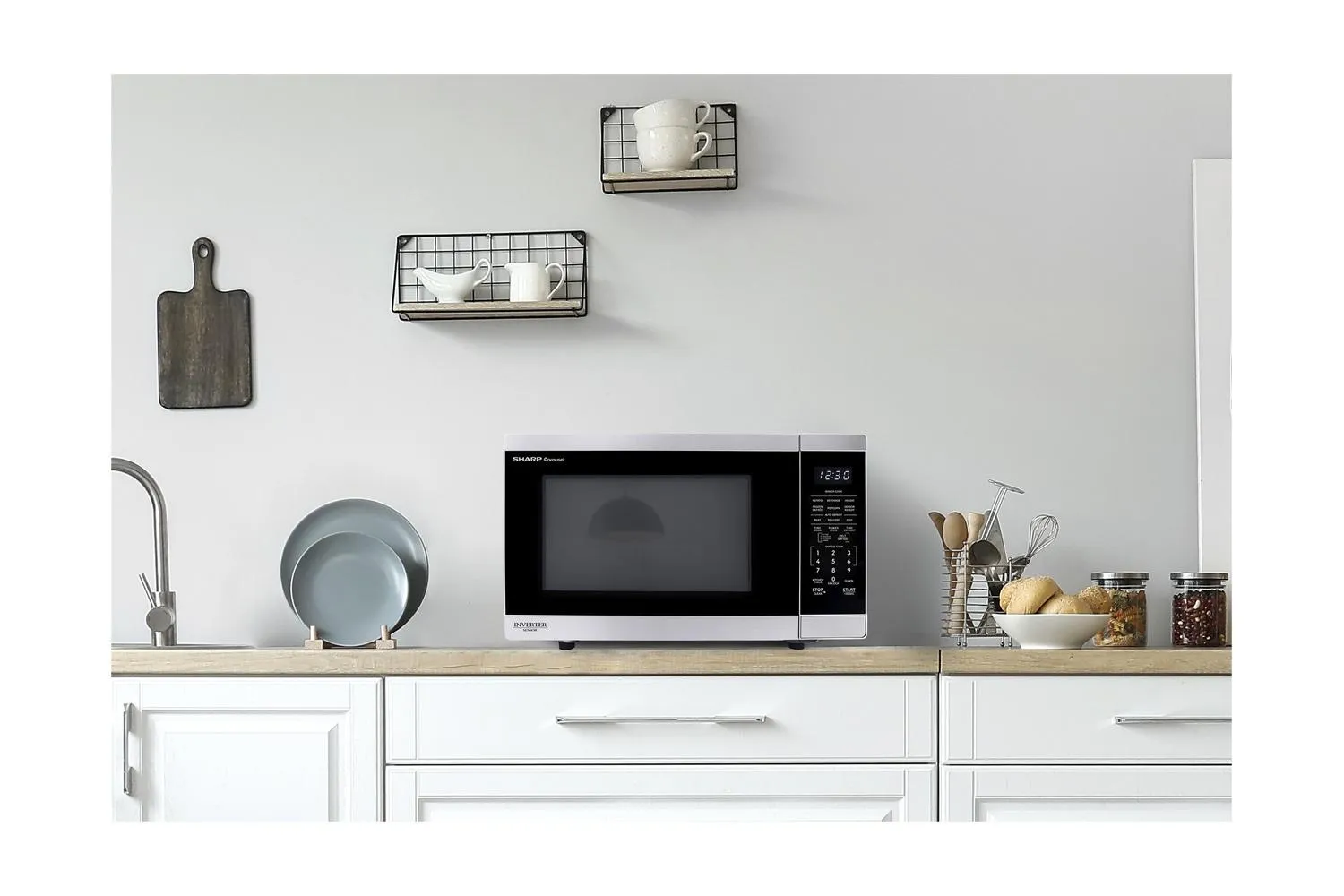Sharp SMC1464KS Sharp 1.4 Cu. Ft. 1100W Stainless Steel Countertop Microwave Oven With Inverter Technology