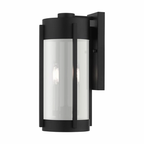 Sheridan Two Light Outdoor Wall Lantern Black w/ Brushed NickelsOutdoor wall sconces with motion sensor