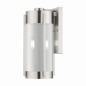 Sheridan Two Light Outdoor Wall Lantern Brushed NickelOutdoor wall sconces with motion sensor