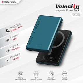 Velocity Magnetic Power Bank 10000 Mah With Magsafe Compatible Wireless Charging @ 15W & Type C @ 20W (Blue) Shop Grab Savings