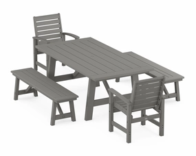 Signature 5-Piece Rustic Farmhouse Dining Set With Benchesoutdoor patio furniture set