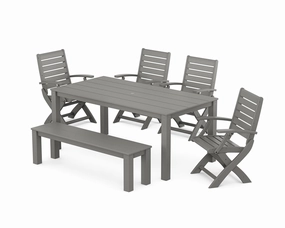 Signature Folding Chair 6-Piece Parsons Dining Set with Benchoutdoor patio furniture set
