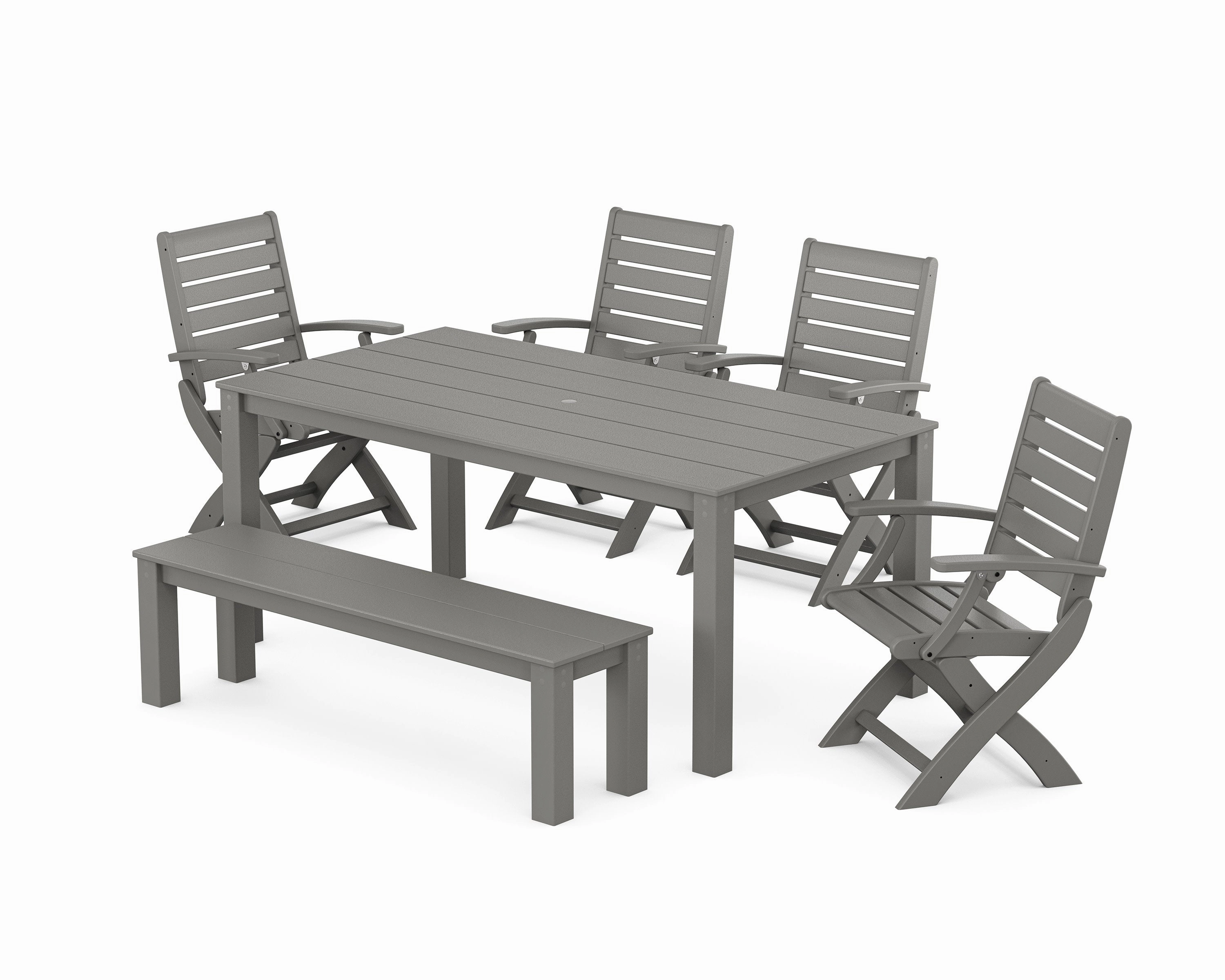 Signature Folding Chair 6-Piece Parsons Dining Set with Benchoutdoor patio furniture set