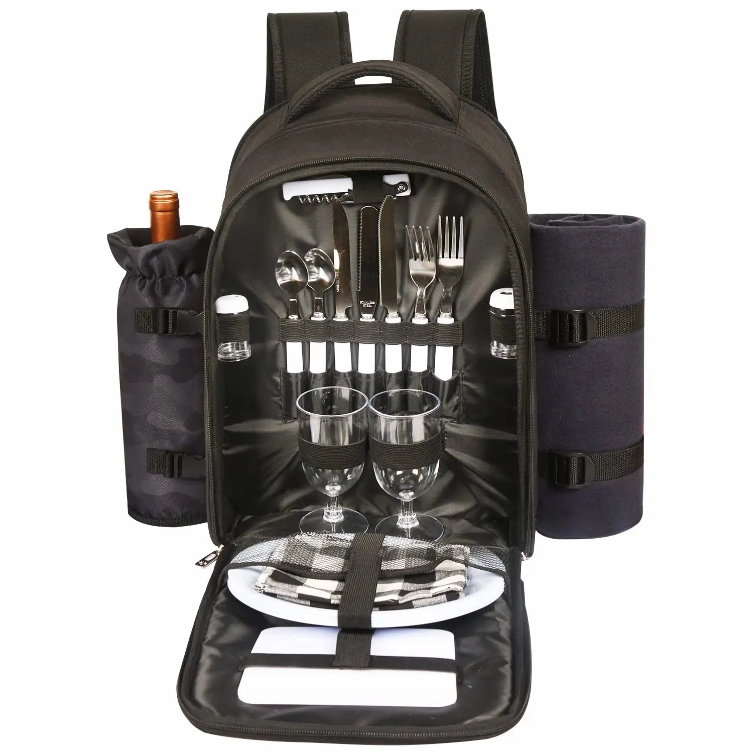Instant Discount Shop Hot Picks 2 Person Picnic Backpack Bag With Wine Pouch, Blanket & Cutlery Set