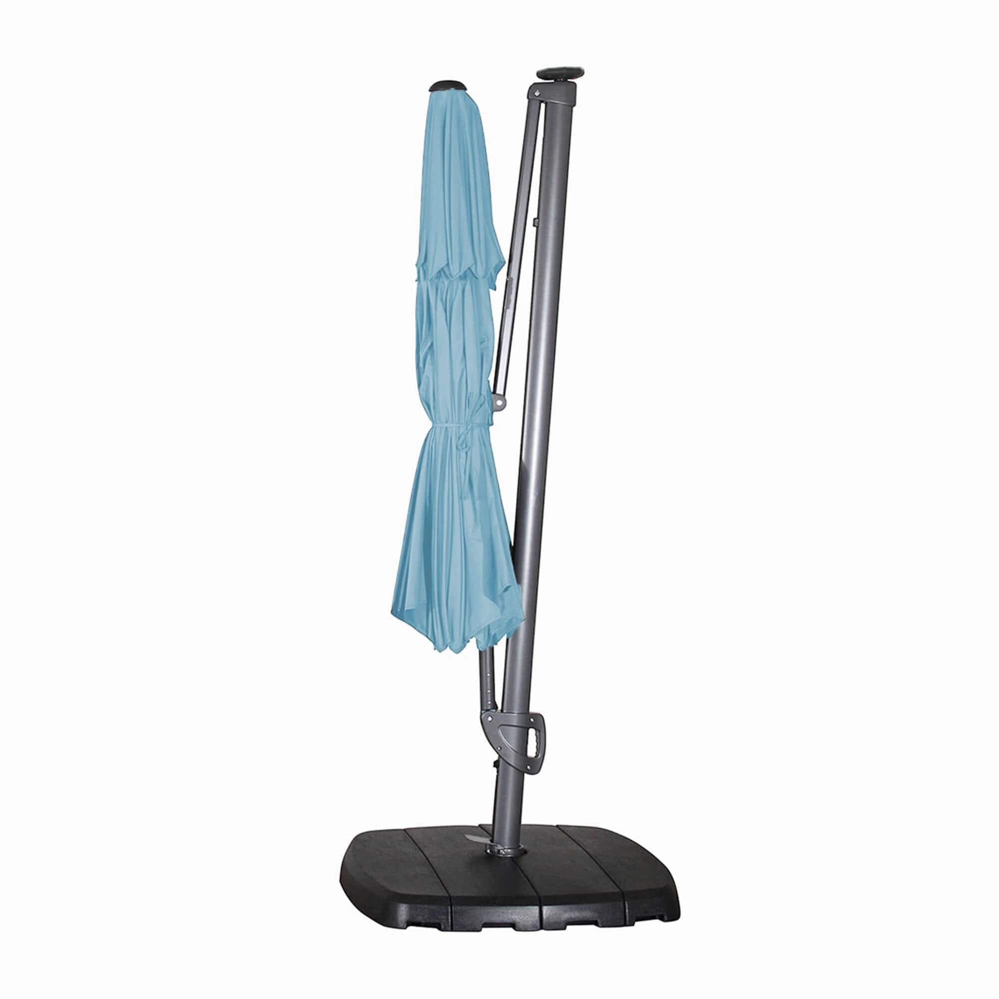 St Tropez - 3.3m Round Parasol in Duck Egg Blue With LED Lights Including Cover Sand & Water Base