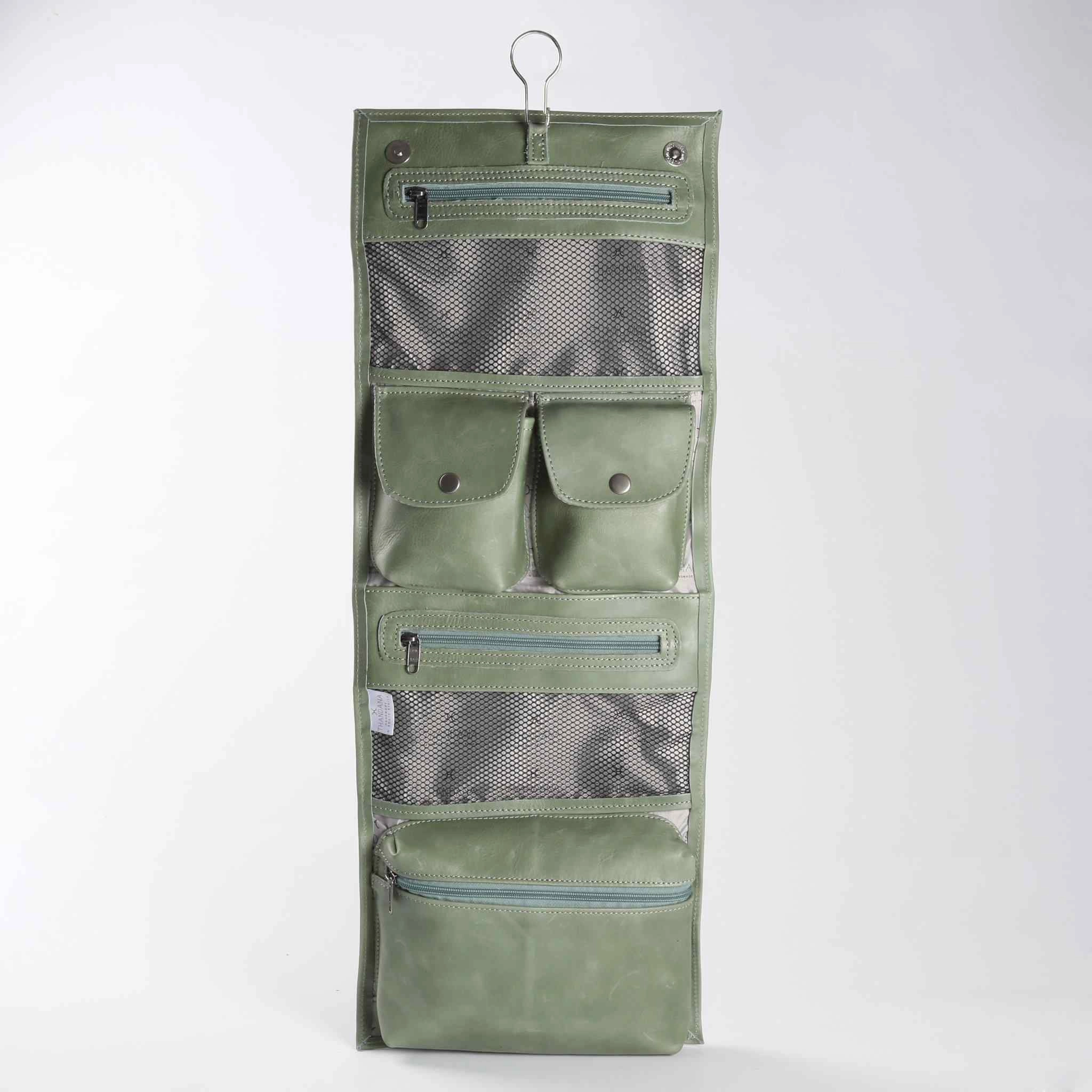 Exclusive Deal Inside Thandana Roll Up Leather Toiletry Bag With Hook | Green