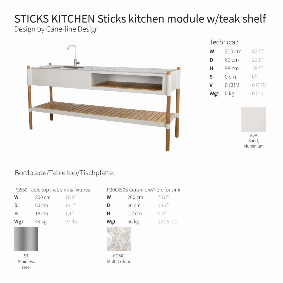 Sticks Outdoor Kitchen Module w/ Steel Sink & Ceramic Countertop