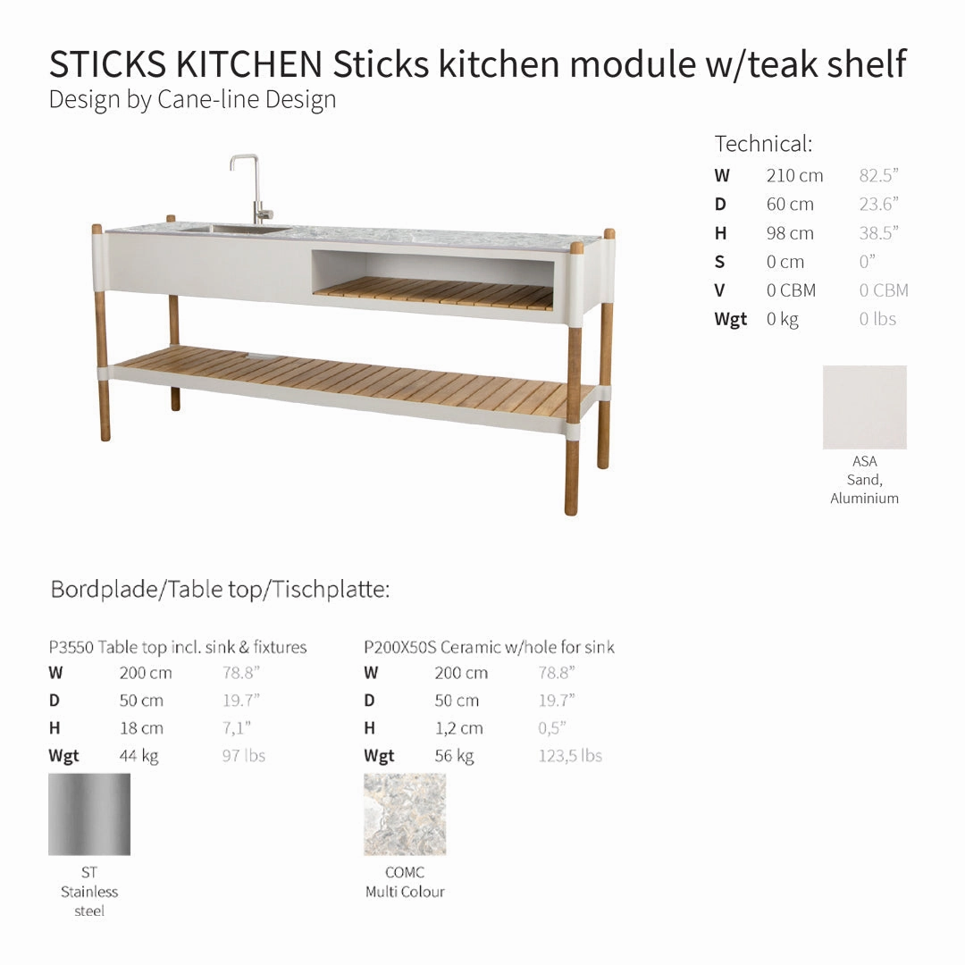 Sticks Outdoor Kitchen Module w/ Steel Sink & Ceramic Countertop