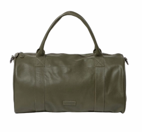 Mega Sale Now Stitch & Hide Leather Globe Weekender Duffle Bag Olive Green - Free Wallet Pouch