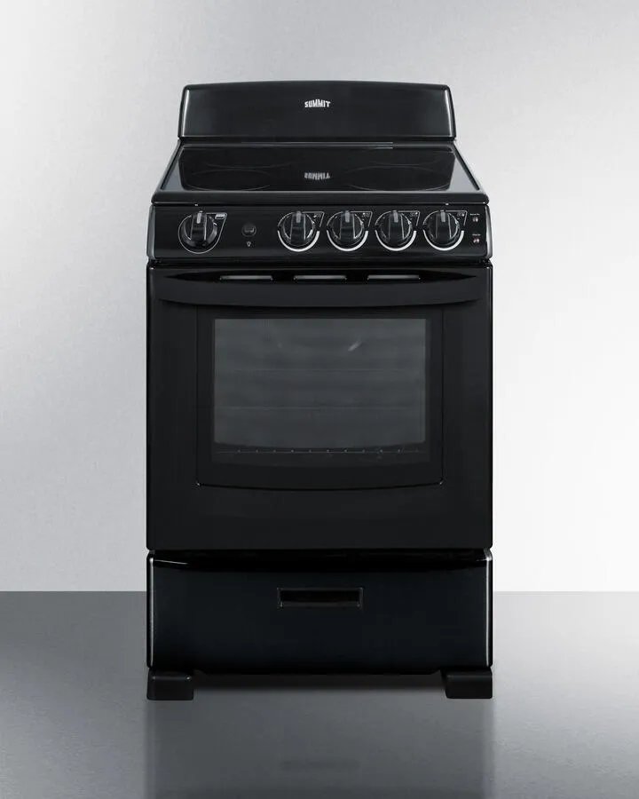 Summit REX2431B 24" Wide Smooth-Top Electric Range In Black, With Lower Storage Drawer And Oven Window; Available Winter 2018 To Replace Model Rex243B