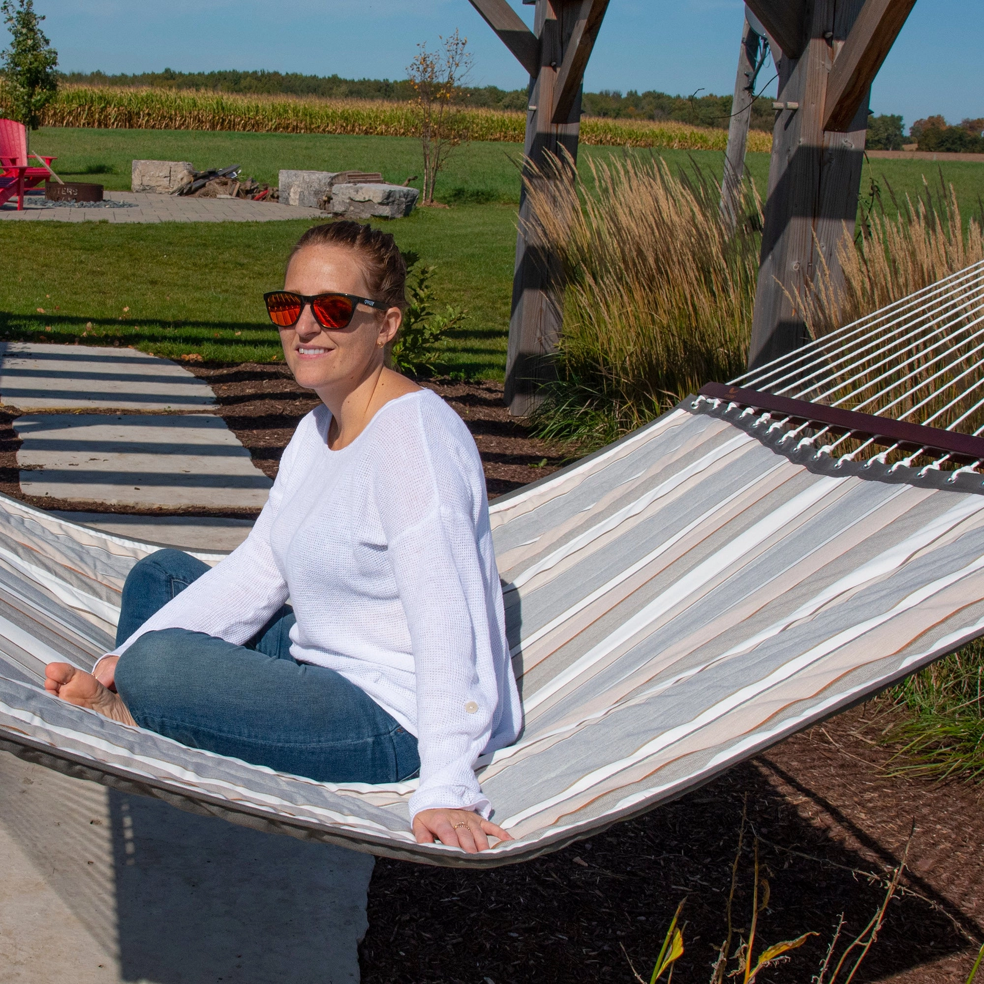 Sunbrella Quilted Spreader Bar Hammock - Dove