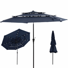 Sunnydaze 10 ft 3-Tier Large Patio Umbrella with Tilt and Crank - Navyoutdoor patio furniture set