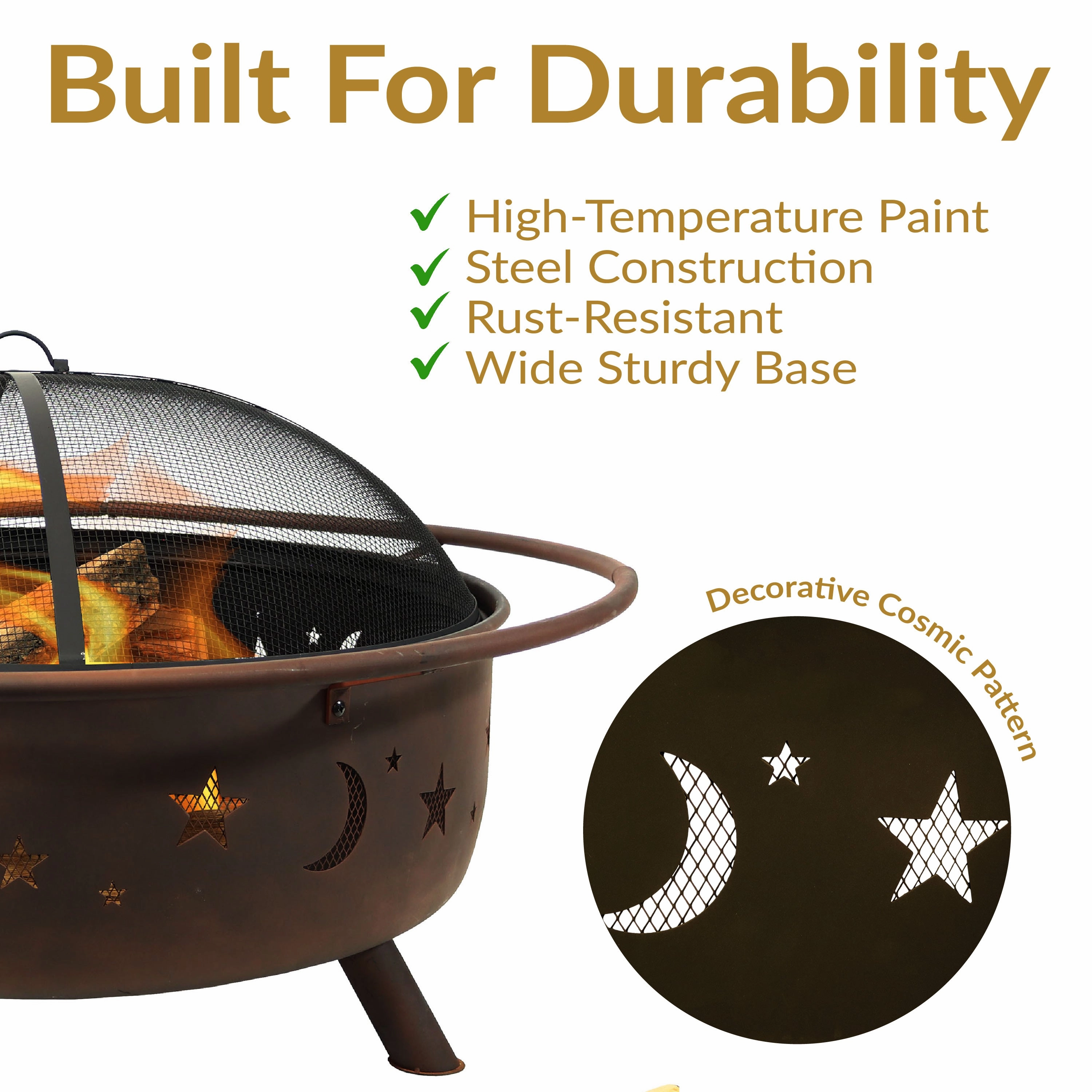 Sunnydaze 42" Large Cosmic Fire Pit with Moon and Stars Design
