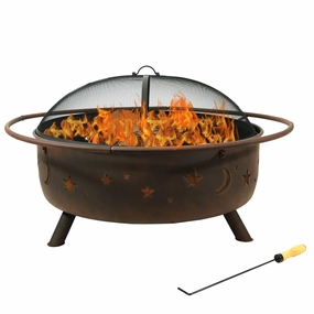 Sunnydaze 42" Large Cosmic Fire Pit with Moon and Stars Designportable outdoor fire pit with lid