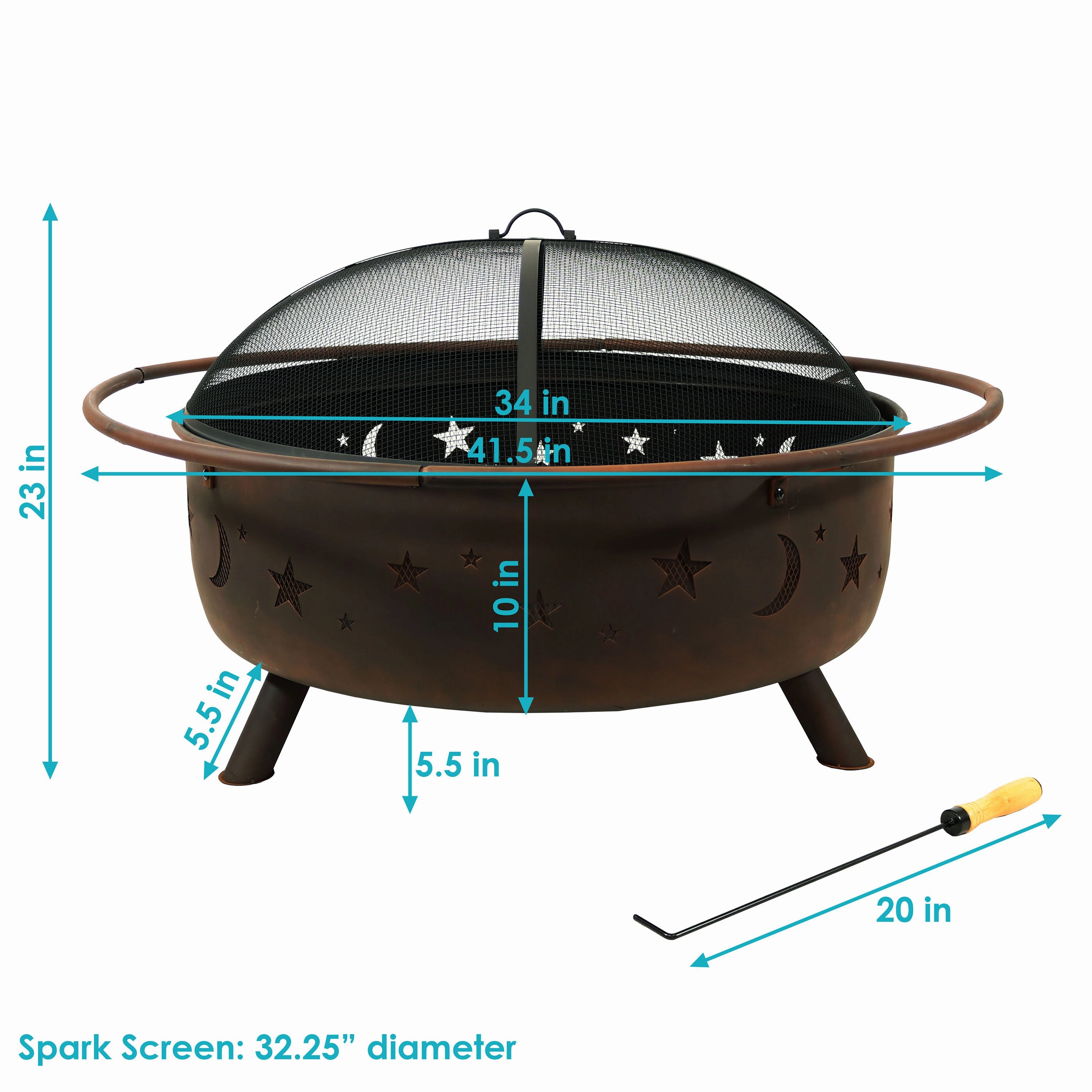 Sunnydaze 42" Large Cosmic Fire Pit with Moon and Stars Design