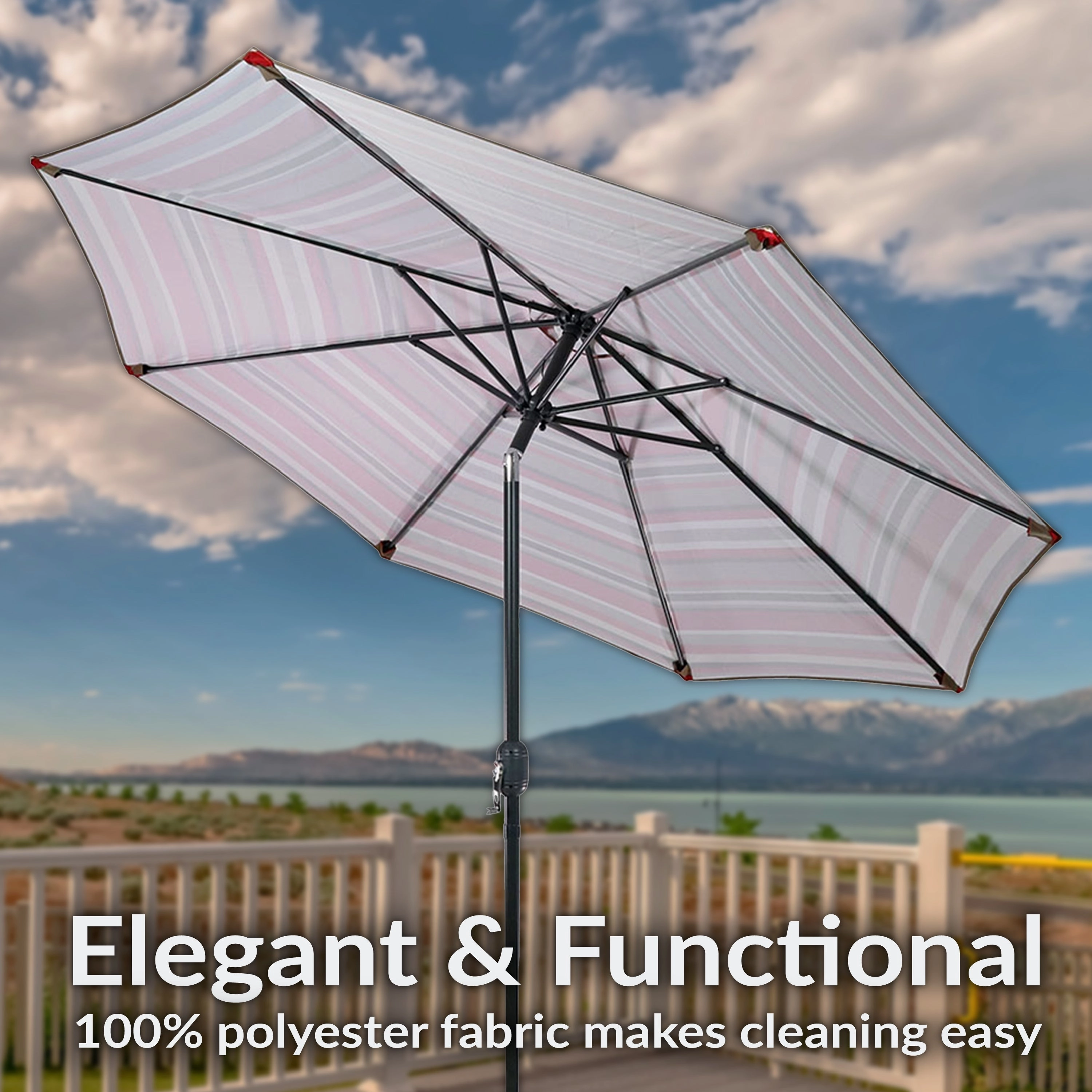 Sunnydaze 9' Striped Patio Umbrella with Push Button Tilt and Crank