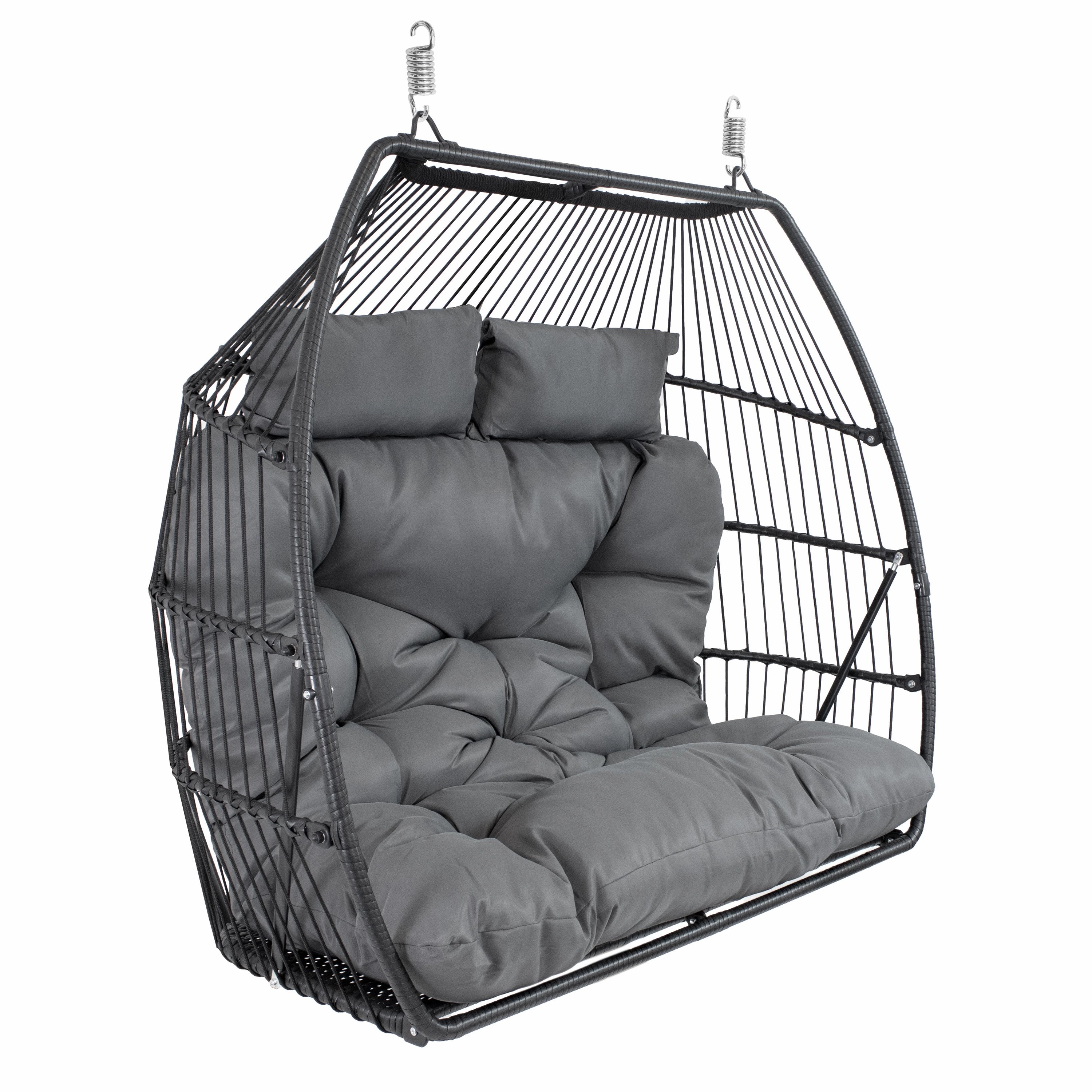 Sunnydaze Andrei Double Hanging Egg Chair with Cushion - Dark Grayoutdoor patio furniture set